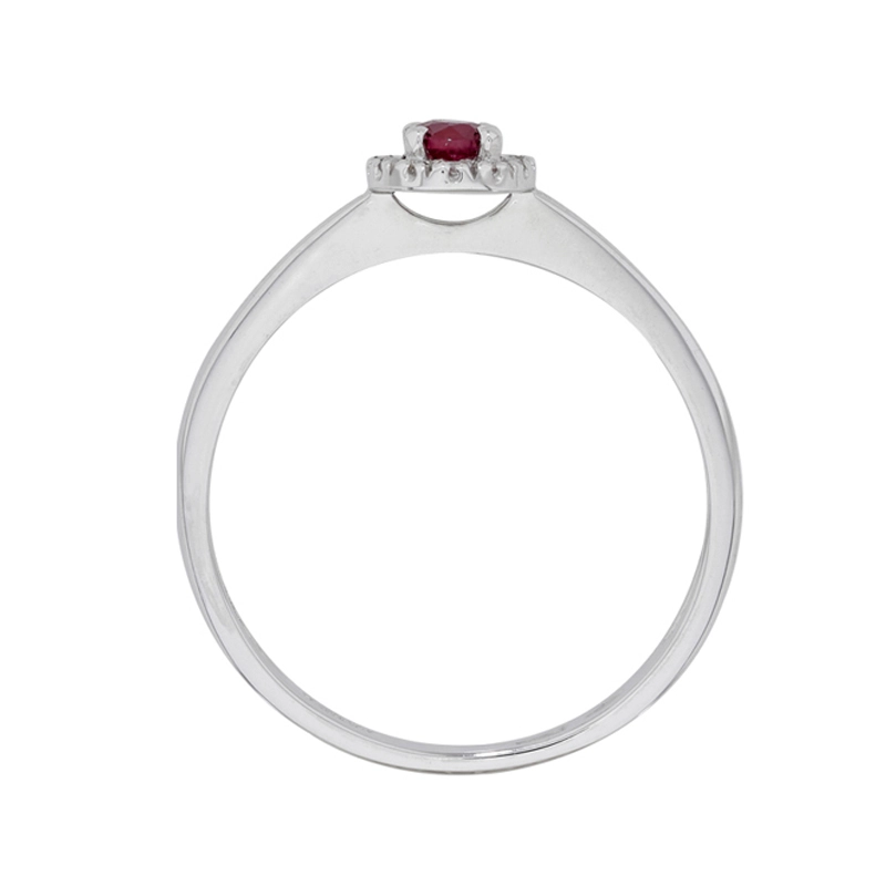 Anillo en oro blanco de 18 Kilates, con rubí central de 0.23 Ct y decoración en diamantes de 0.06 Ct